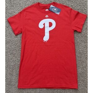 Philadelphia Phillies T-Shirt Men's Official Logo Majestic MLB Red‎ Size Small